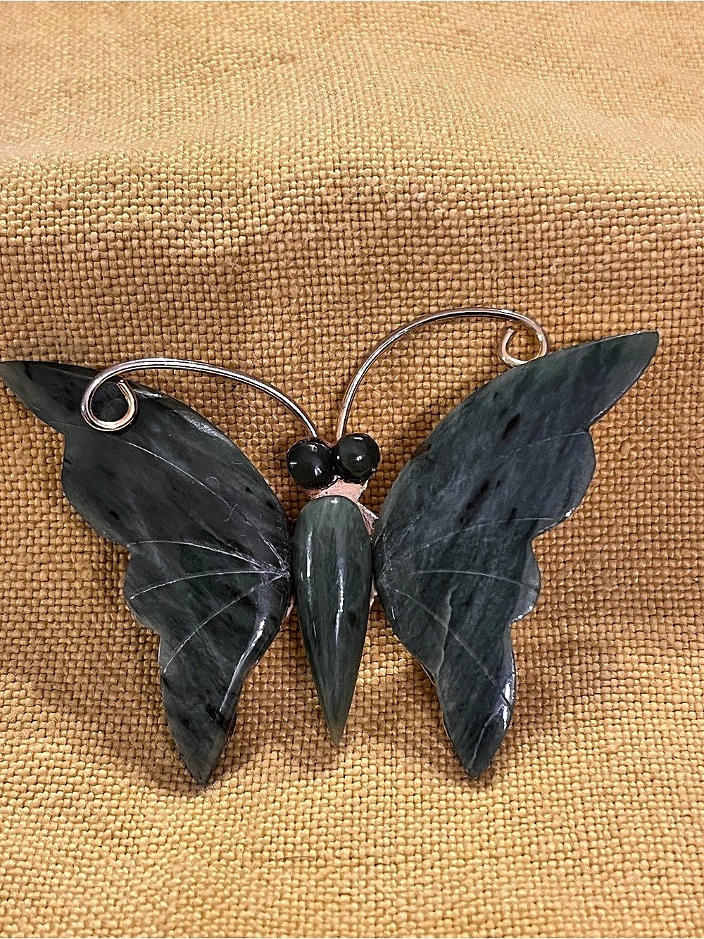 Vintage Green Jade Butterfly Brooch Pin Statement Jewelry Boho, Grannycore